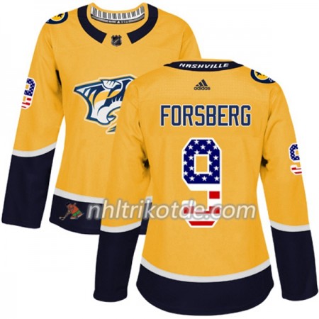 Nashville Predators Trikot Filip Forsberg 9 Adidas 2017-2018 Gold USA Flag Fashion Authentic - Dame